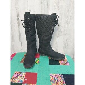 UGG Elsa Quilted Leather / Lamb Wool Lace Up Tall Boots Size 12 Black 1013484